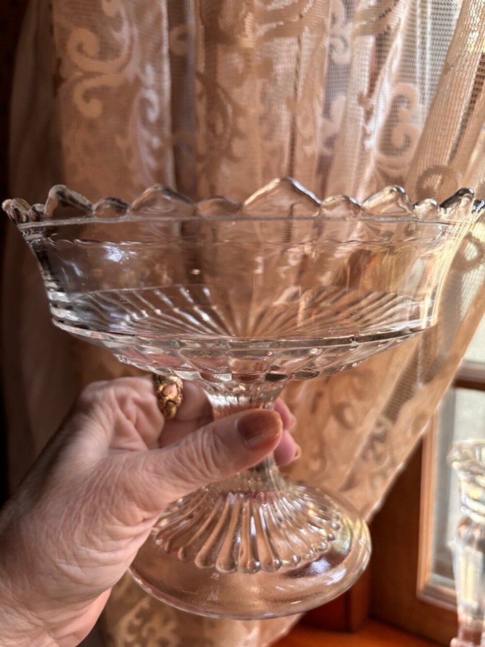 Antique 1903 Bryce Higbee Bonair Palm Leaf Fan EAPG Glass Pedestal Compote - Picture 2 of 13